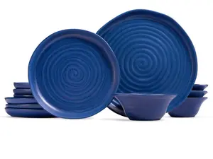 Ceramic Dinnerware Set, 12 Piece, Service for 4, Navy
