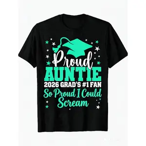 Family Proud of Class of 2026 Graduates T-Shirt Graduation Gift Pride 100% 180G All-Seasonear Suitable for Outings, Leisure, Loungewear Unisex Commemorate Graduation Season Graduation Ceremony Family Pride