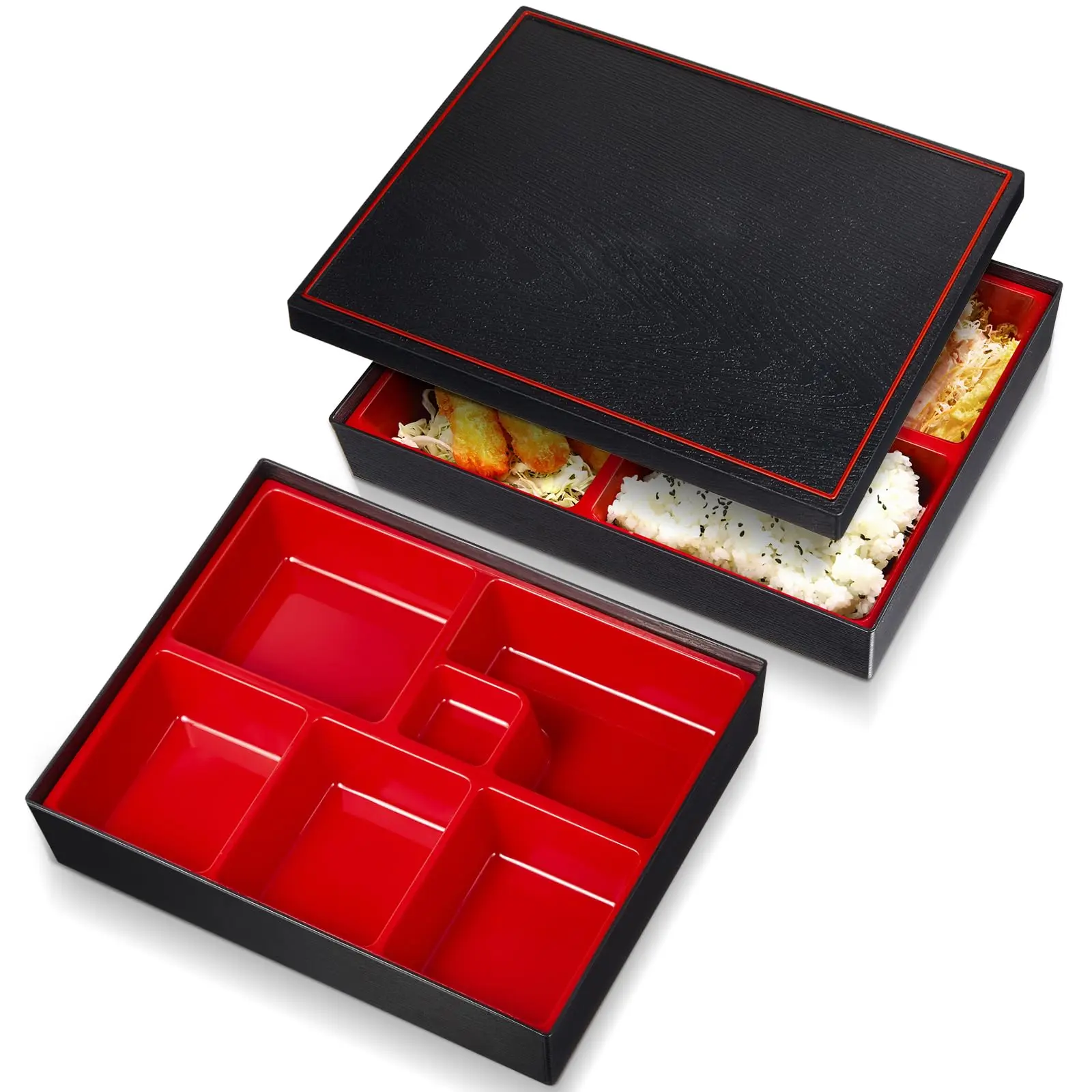2 Lunch Box Divided Sushi Bento With 6 Compartments 11.8 X 9.5 2.2 Inch Greaseproof Adult Container For Luncheon Home Office Restaurant