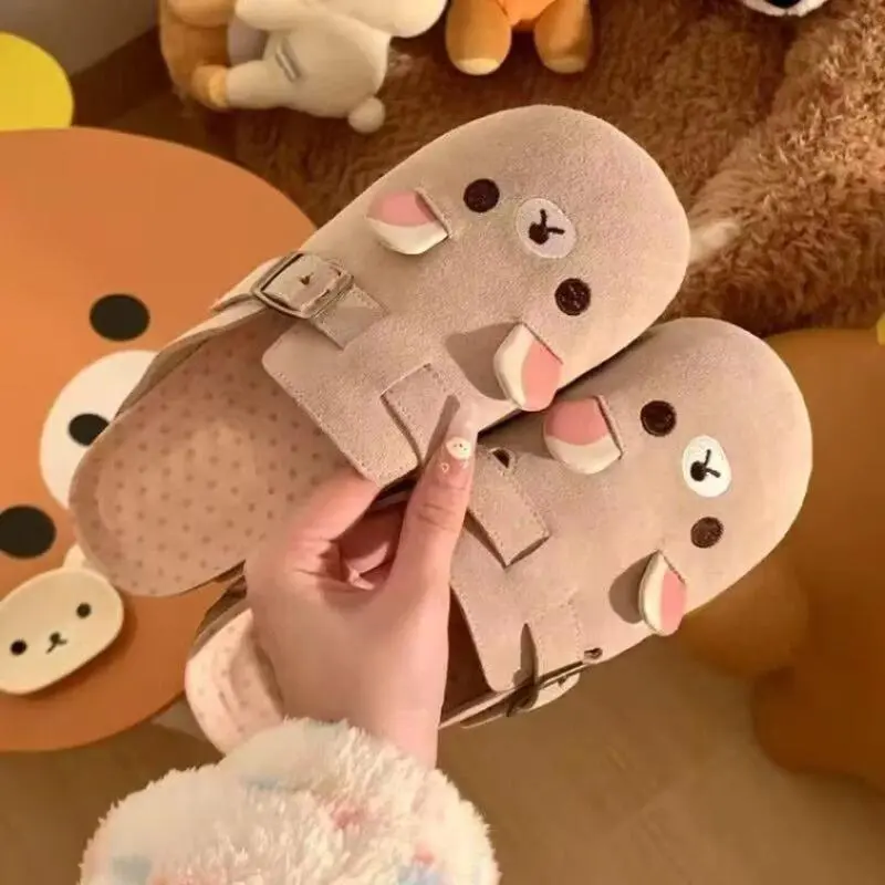 Anime Cartoon Rilakkuma Half-Cover Slippers - All Seasons, Cute Flat Outdoor Casual Sandals, No Excessive Design, Ideal Surprise Gift for Girls
