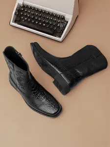 Men's Western Style High-Top Chelsea Boots, Mid-Calf PU Leather, Embroidered Design, All Seasons, Sporty Style, Medium Width, Footwear