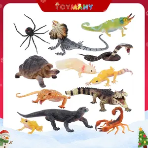 Reptile Animal Figurine Toys Set, 12 PCS Desert Amphibians Animal Figures with Komodo Dragon Lizard Snake Chameleon Rainforest Cold Blooded Animals Figures Party Favor for Kids