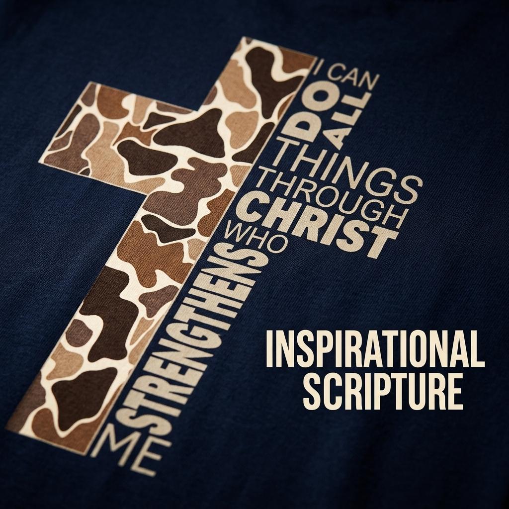 Christian T-Shirt, Camo Cross Design With Philippians 4:13 Verse, Perfect For Faithful Believers And Outdoorsmen Sports T-shirt, regular fit, casual and stylish T-shirt, suitable for everyday wear, a men's top suitable for all seasons.
