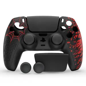 Anti-Slip Silicone PS5 Controller Protective Case, PS5 Controller Accessories,  Spider Non-Slip Silicone PS5 Controller Crover Case With Thumb Grip and Touchpad Sticker Console Joystick