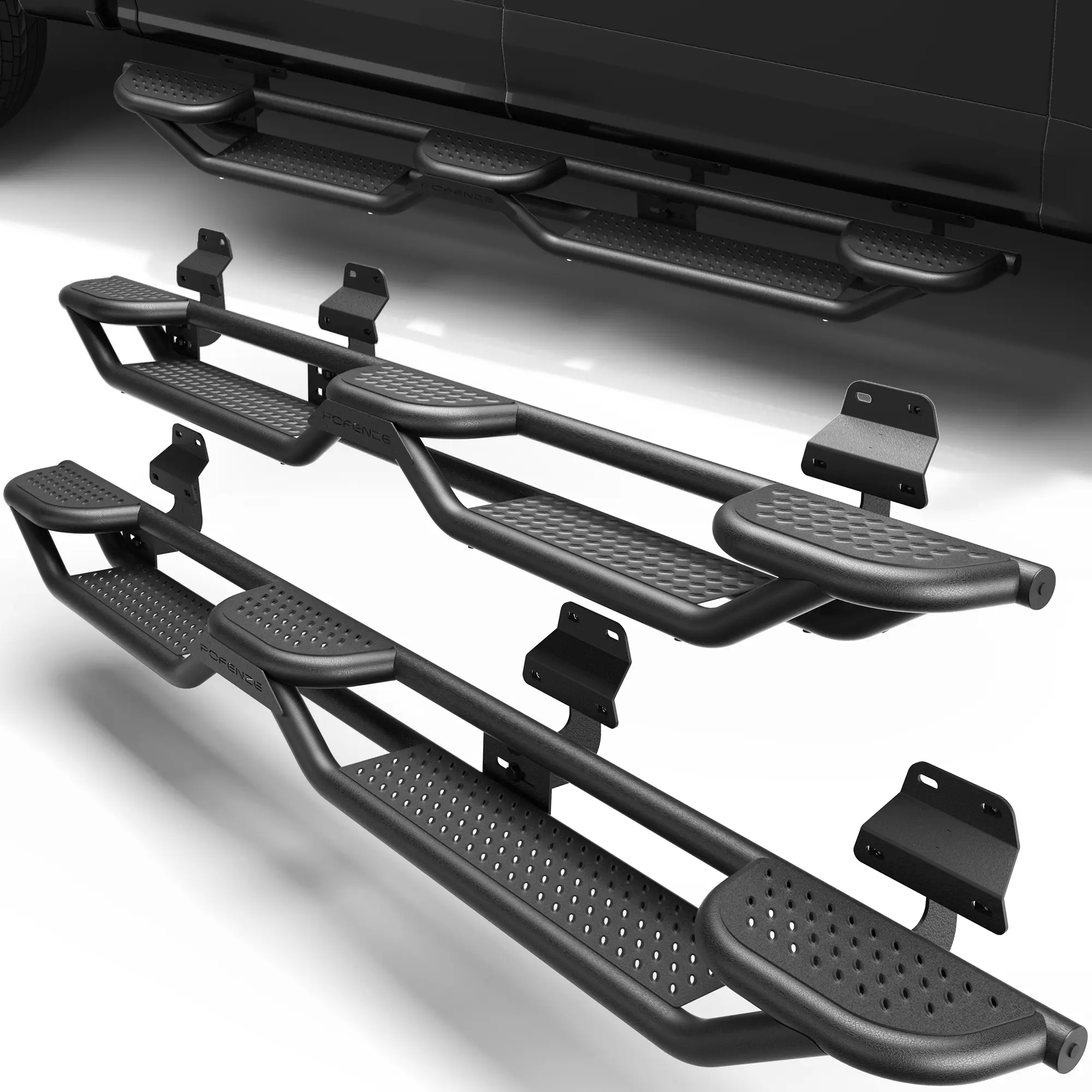 POFENZE 3-Raised-Step Running Boards, Heavy-Duty Steel Bolt-On Nerf Bars Compatible with 2015-2025 Ford F150 SUPER CREW & 2017-2025 Ford F250 F350 Super Duty Crew Cab Side Steps