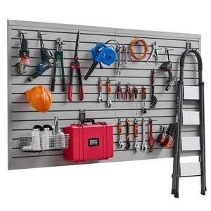 VEVOR Slat Wall Paneling, 8 x 4 ft, PVC Garage Slatwall with Modular Design, Grey Slat Wall Easy-to-Install Adjustable Slatwall Panel with Coupling Structure & DIY Cutting, Fits for Storage & Display