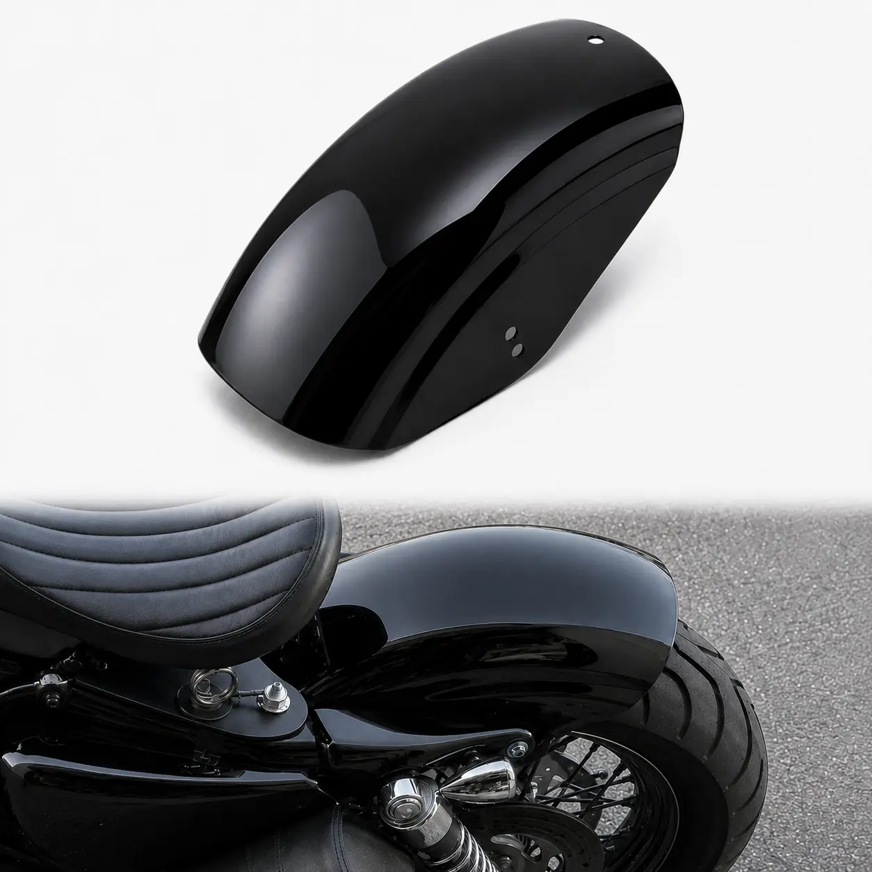 Gloss Black Steel Chopped Rear Fender Mudguard for 2006-2022 Harley-Davidson Sportster XL883 XL1200 Iron 883 48 Roadster Custom SuperLow Nightster 72, Pre-Drilled Bobber Cafe Racer Rear Wheel Body Panel Aftermarket Replacement