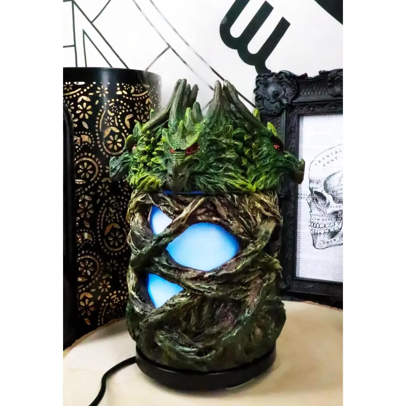 Ebros Resin Fantasy Greenman Dryad 4-Headed Hydra-Shape Aromatherapy Oil Diffuser - Compact Design, LED Lights