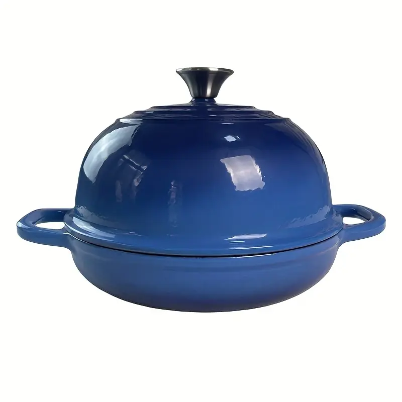 Enamel Cast Iron Round Bread Oven Bakeware - 9.4-in 4-qt Nonstick Loaf Tin, Kitchen Essential with Tight-Fit Arched Lid, 3-Ring Raised Base, Comfortable to Hold Handles, Easy to Lift, Even Heat, Oven-Safe for Sourdough