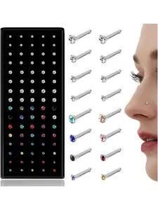 Nose Rings Studs for Women Men - Straight or L Shaped Stainless Steel Small Nose Studs Pin - Hypoallergenic 20G 22G Tiny Nose Piercing Jewelry 1.5/2/2.5/3 mm CZ