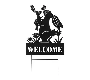 Glitzhome 30" Metal Rabbit Silhouette Welcome Garden Stake