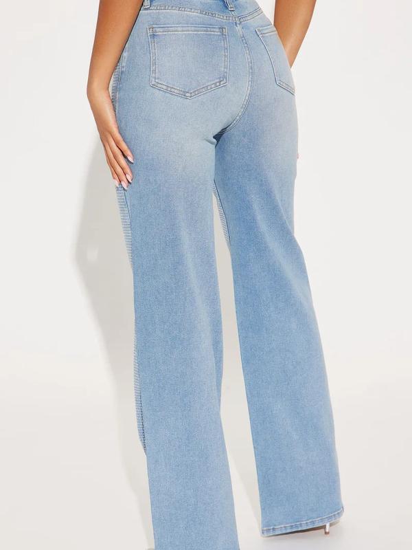 Zahra Stretch Embellished Straight Leg Jeans - Light Wash