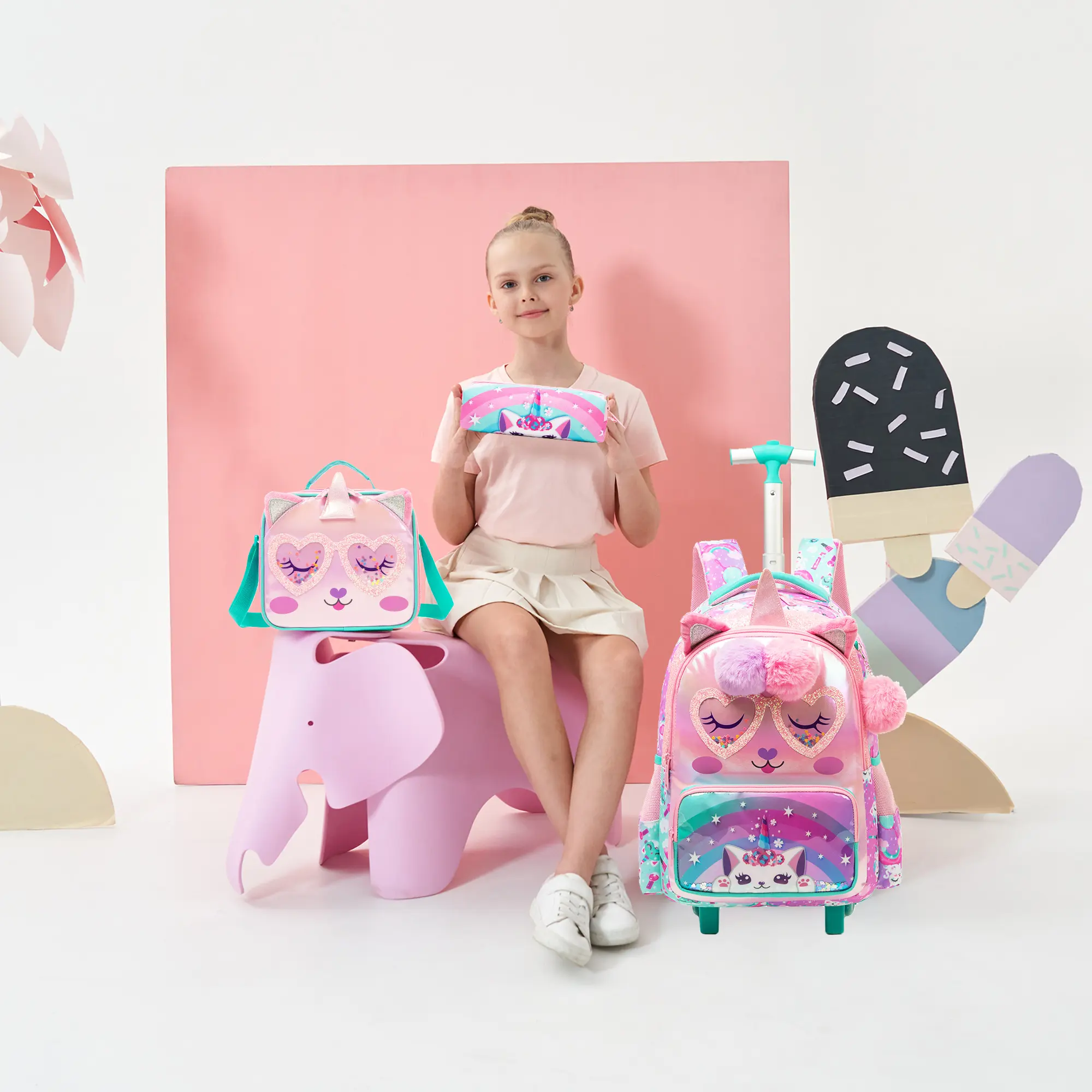 Pink Unicorn Backpack for Girls Children's Adorable Animal Design Lightweight with Lunchbox Perfect for School
