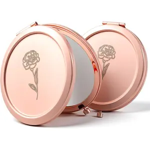 1 Pc Compact Mirror for Purses Round 2.2" Small Floral Mirrors Double Sided 1X/2X Mini Pocket Mirrors for Women Mom Wife Sister Friendship Gifts Folding Makeup Mini Mirror for Women Girls