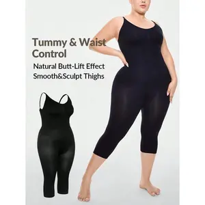 Plus Size Seamless Jumpsuit Full Body Shaper Bust&Butt Lifter With Adjustable Straps-Tummy Waist Thigh Control Shapewear Nightwear