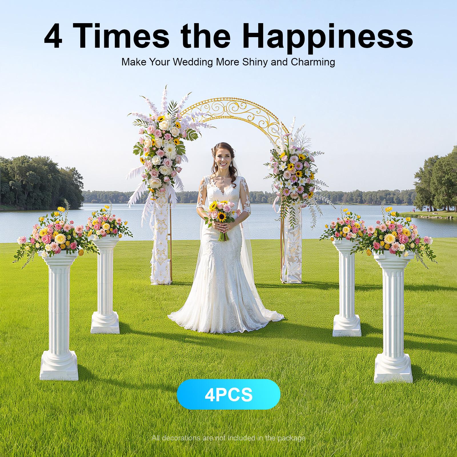 4 Pack White Plastic European Style Columnar Pillars for Garden Wedding Party Decoration Outdoor Courtyard Church Hotel 86cm Tall