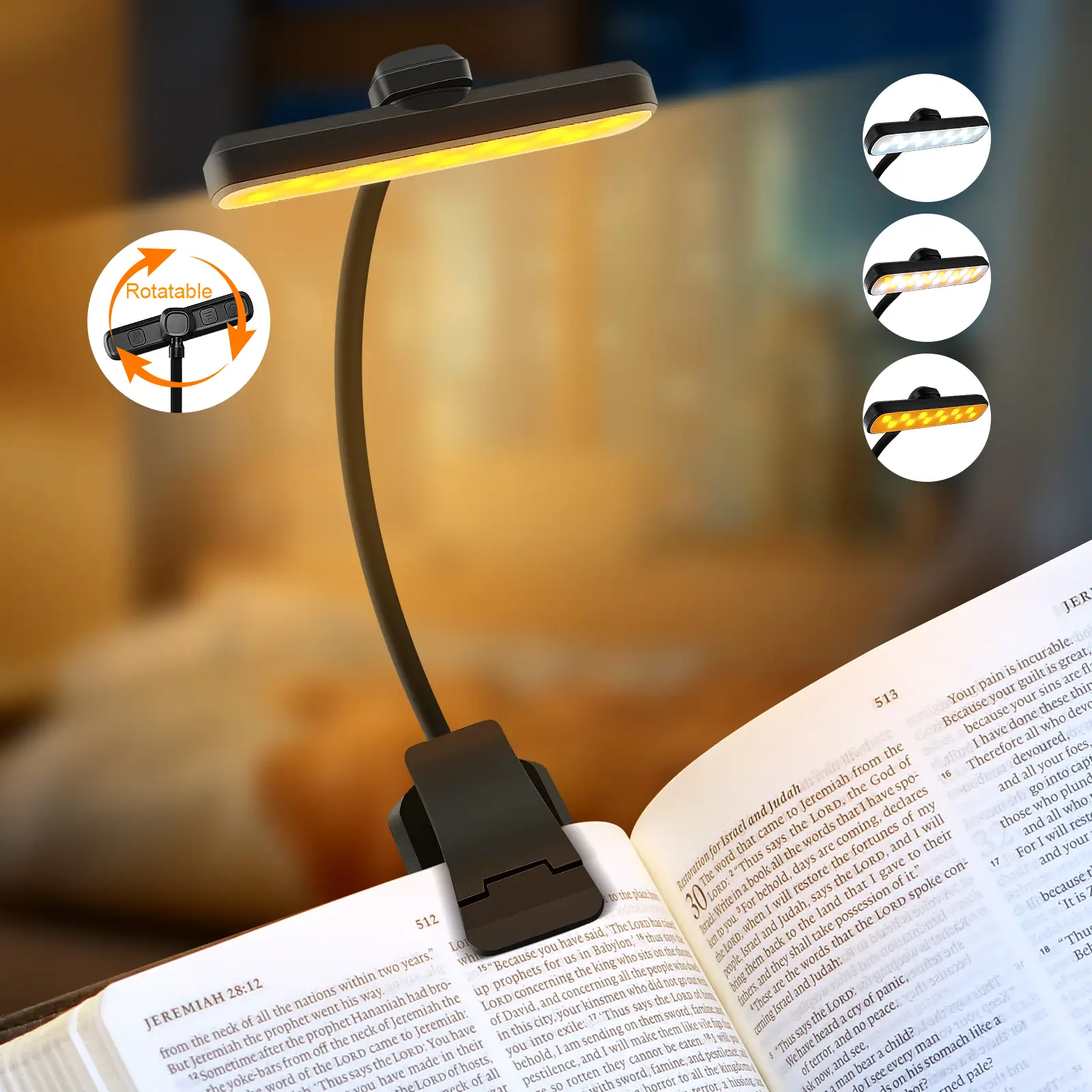 Ahmylion LED Bedtime Reading Rechargeable Book Light - 3 Color Temperature Eye Protection Push Button Dimming,80 Hour Battery Life Ideal for Studying