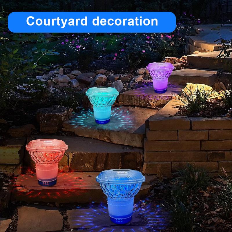 Solar Powered Pool Chlorine Floater with Colorful Lights for Nighttime Ambiance