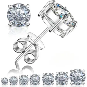 Moissanite Stud Earrings for Women Men,0.3ct-3.0CT 18K White Gold Plated Moissanite Solid 925 Sterling Silver Earring Hypoallergenic Stud Wedding Engagement Jewelry Gifts Round Cut D Color VVS1