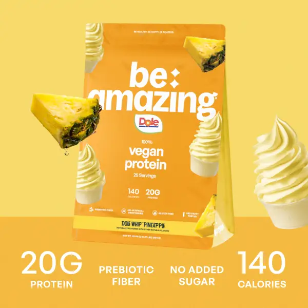 Be Amazing Vegan Protein Powder | Plant | Prebiotic Fiber | Gluten Free | Non Dairy | Low Sugar | Great Tasting | Dole Whip | Brown Sugar Oatmeal | IH