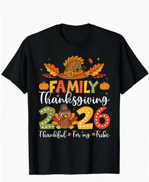 2026 Funny "Thank You My Tribe" T-Shirt Suitable for Thanksgiving & Christmas Gifts - Unisex & Turkey Graphic Tee with Autumn Saying, Casual Crewneck Shirt for Parties, Year-Round Wear, Machine Washable Apparel for &
