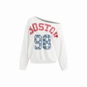Cider 98 Boston Star Graphic Asymmetrical Neck Oversized Sweatshirt