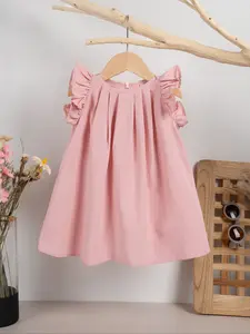 Elegant Baby Girl Dress with Flutter Sleeves, Pure Color Fashionable Infant Gown, Stylish and Chic Toddler Clothing, Baby Clothes Girl