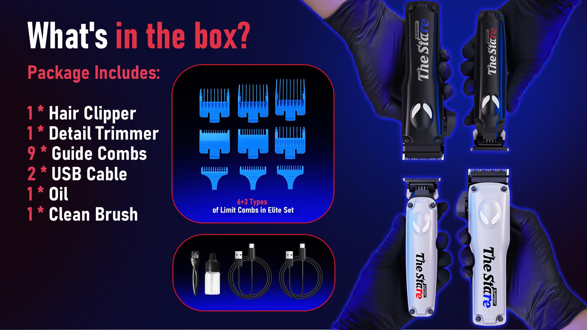 SUPRENT PRO Self Cut Clipper Combo - 7500 RPM Cordless Hair Cutting Kit & Zero Gap T-Blade-hair trimmer for men haircut Gifts for Men