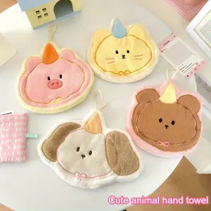 [Cute Cartoon Hand Towels] 1pc Cute Cartoon Coral Fleece Hand Towels - Thickened Super Absorbent Kitchen & Bath Towels with Adorable Animal Designs (Pig, Bear, Dog), Hanging Loops, Compact Square for Small Spaces, Hand Towels for Bathroom, Home Decor, Ret