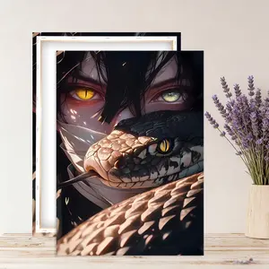 Canvas art featuring snakes and samurai, wooden framed wall decoration, anime-style art with a mysterious eye theme, dark fantasy poster, suitable for living room and bedroom home décor.