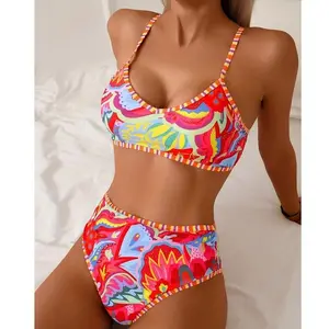 2026 New Women's Bikini Set Chic Print Slimming Two Piece Swimsuit - Sexy Bathing Suit For Beach Pool Vacation Summer Tropical Adjustable Tie Closure Quick Drying Fabric
