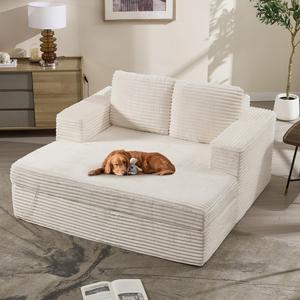[DealsForYouDays] EBELLO Boneless Chaise Lounge, Upholstered Sofa Bed with Throw Pillows and Armrests, Couch Sectional, No Assembly Required, Indoor Sleeper Chair- Luxurious Plush Corduroy Chair Bed for Living Room Foam Comfy