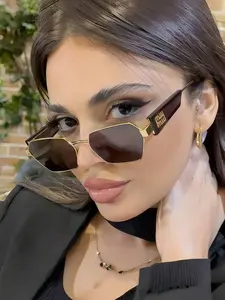 Women's Metal Square Pattern Sunglasses, Geometric Pattern, Casual Versatile Design, Perfect for Travel and Vacation, Ladies' Fashion Eyewear