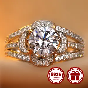 925 sterling silver women's engagement ring, full zirconium four-leaf clover design, suitable for women, wedding, gift for girlfriend or mother, comes with gift box.