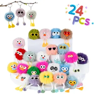 24 count Cute Keychains for  - Plush  Bulk Party Favors for  8-12 Birthday Goodie Bags Stuffers Key Chains Bulk Classroom Prizes Elementary Pinata Fillers Backpack Charms Treasure Box