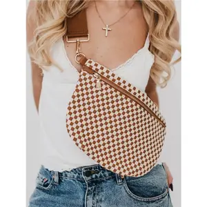 The Westlyn Woven Bum Bag Checkered Brown cross body
