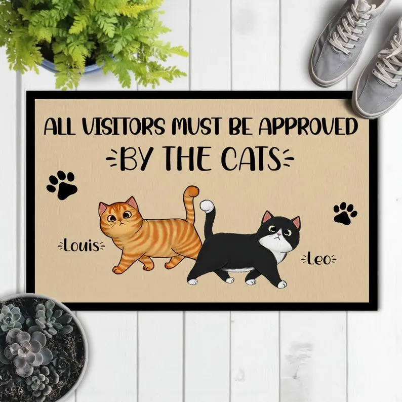 All Visitors Must Be Approved by The Cats Doormat, Funny Personalized Cat Welcome Doormat, Custom Cat Decorative Doormat, Cat Lover Gift