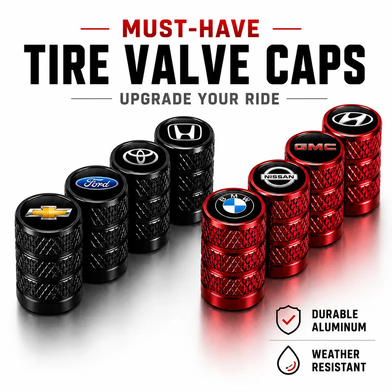 US Flag Knurled Aluminum Tire Valve Stem Caps, Anti-Rust Dustproof Leakproof Air Valve Covers, Corrosion Resistant Alloy Stem Caps for Car Truck SUV ATV Motorcycle Bike Heavy Duty Auto Mod Tire Air Protector Wheel Parts Universal Vehicle Accessories