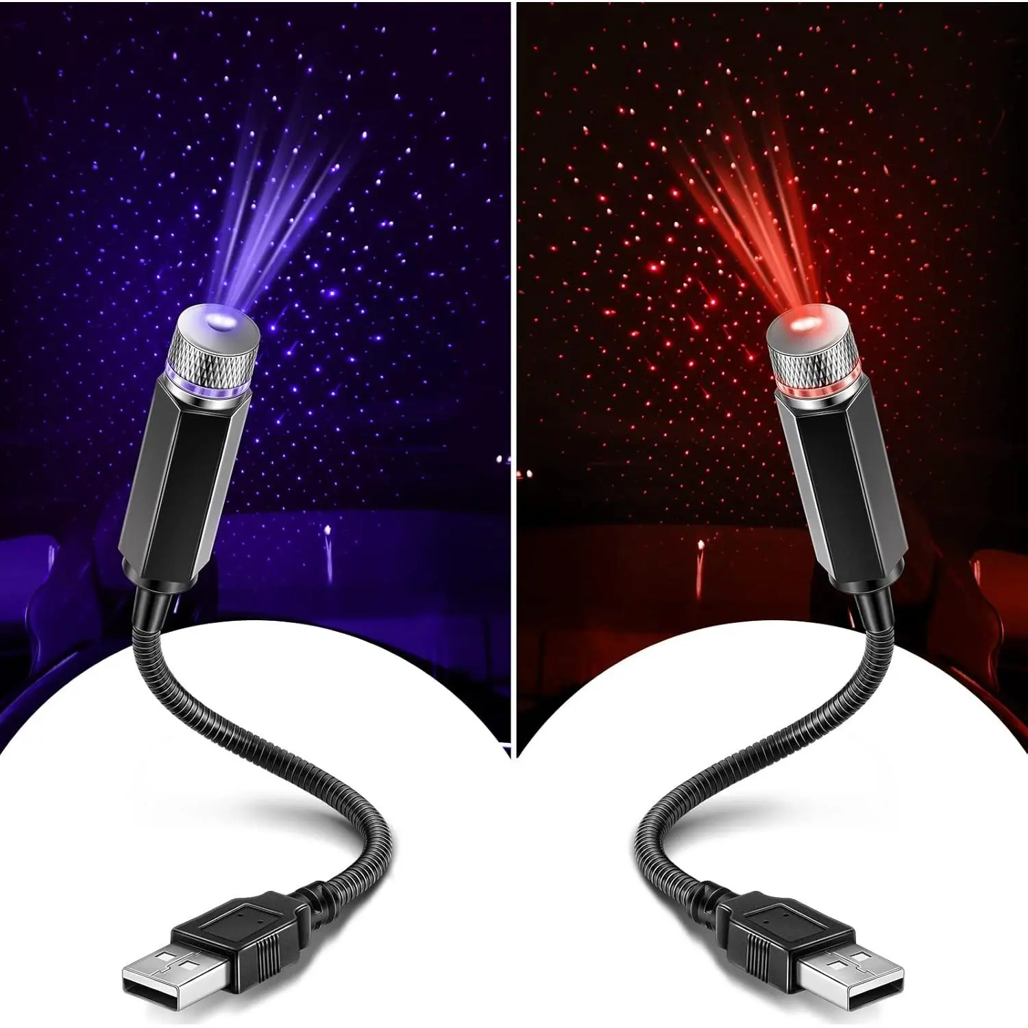 2 Pack USB Star Car Roof Lights Portable Adjustable Mini LED Projection ...