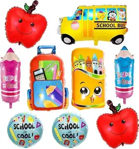 9pc Back to School Balloons, Pencil Apple Crayon Foil Balloons, Welcome Back to School Decorations, Back to School Balloons, First Day of School Decorations for Classroom Aluminum  Student