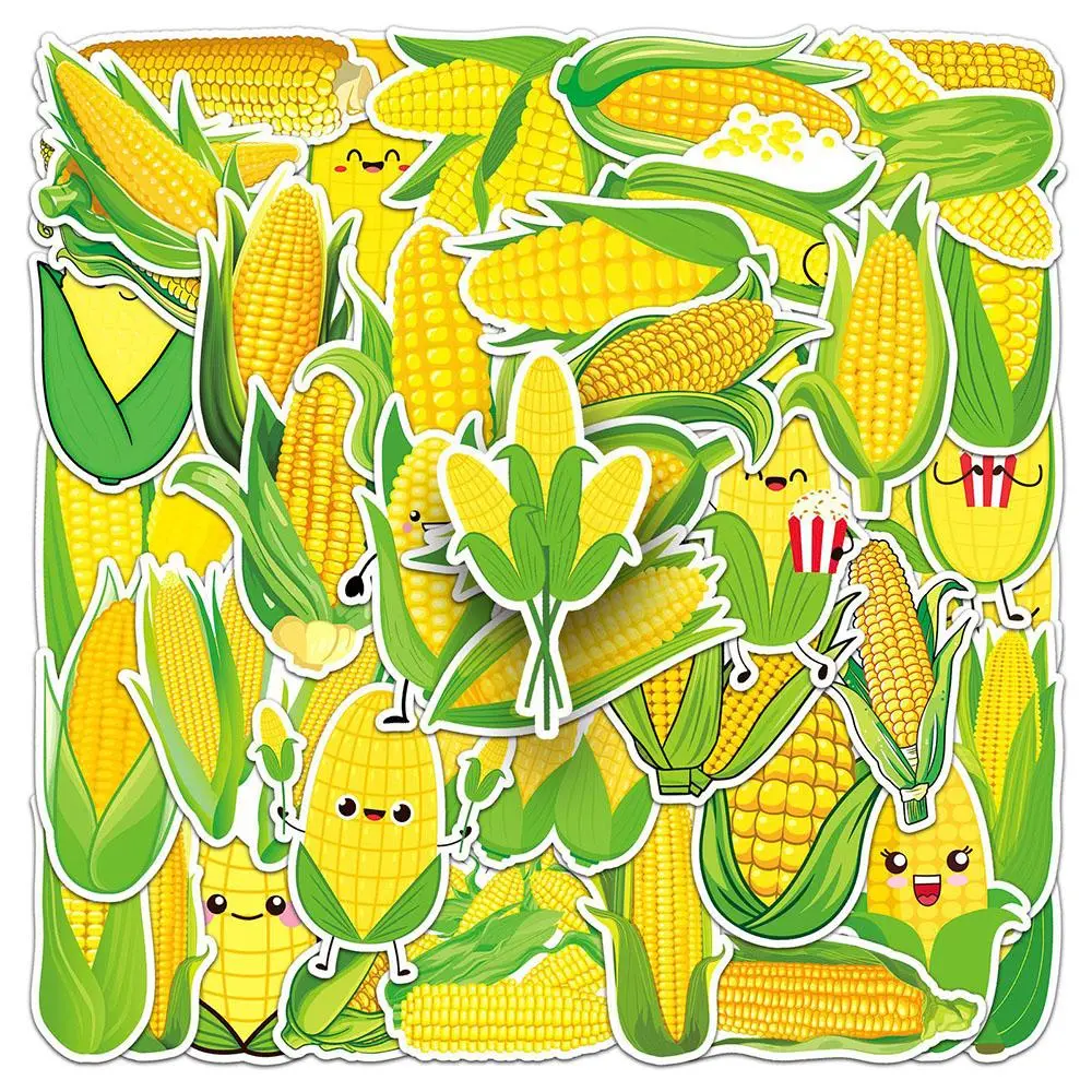 Corn Pattern Sticker (50pcs), Waterproof Self Adhesive Decor Paper, Decor Sticker for Gift Greeting Card Water Bottle Laptop Phone
