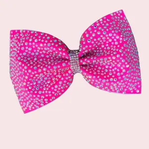 Neon Pink Rhinestone Cheer Bow with Customization Options