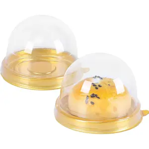 50 Pcs Mini Cake Containers with Clear Dome Lids, Clear Plastic Small Dessert Cupcake Boxes for Individual Chocolate Covered Cookies, Strawberry, Mooncake, Cheesecake, Cocoa Bomb (Gold)