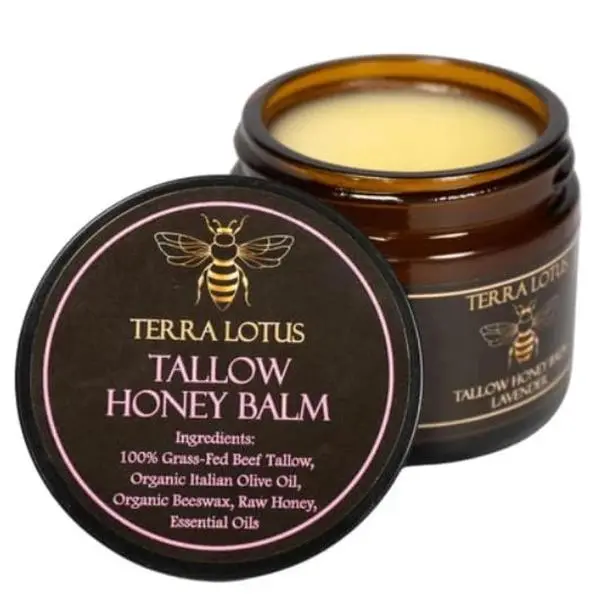 Terra Lotus - Organic Grass-Fed Beef Tallow Balm with Raw Honey - Moisturizing Cream for Soft, Smooth Skin - Handmade All-Natural Moisturizer (2 Oz, Lavender)