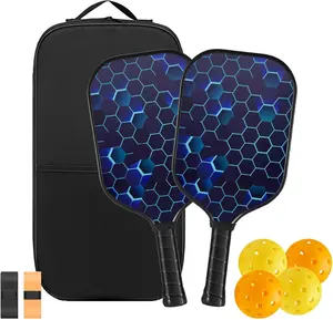 Pickleball Paddles Set of 2 Lightweight Pickleball Rackets, Fiberglass Surface, 4 Balls, 1 Bag, 2 Grip Tape