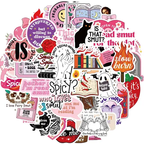 Book Sticker, 50pcs/set Smutty Bookish Sticker Pack for Readers Adult, Vinyl Decals for Laptop Ebook Reader Water Bottle Girls, Stickers Shopping