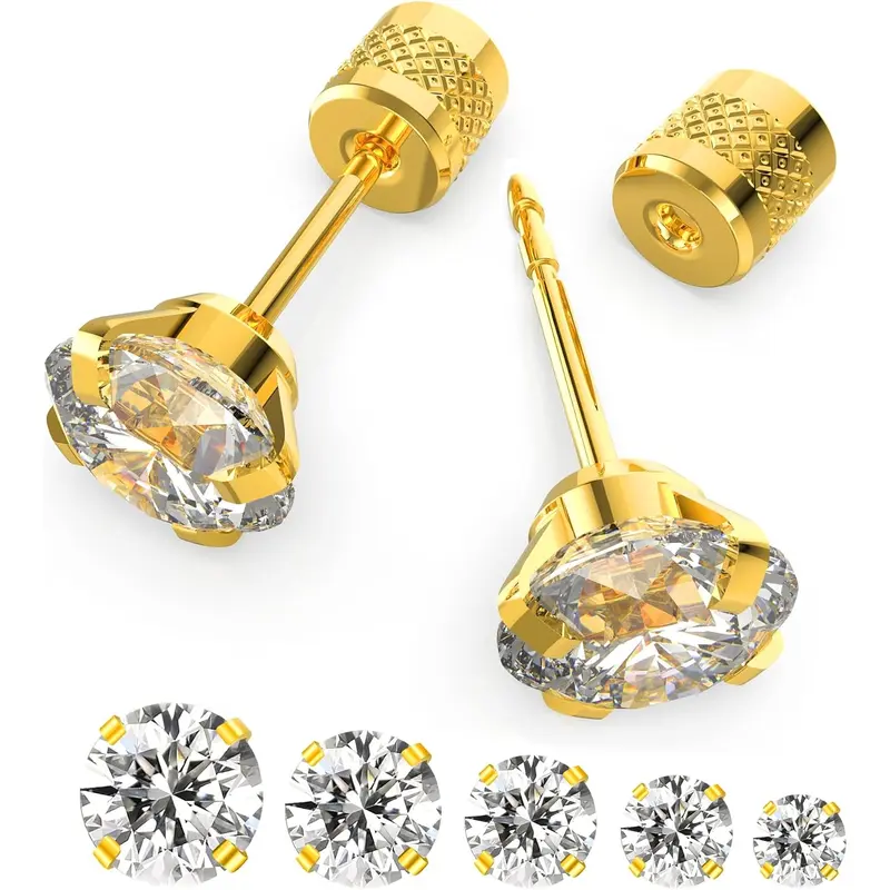 2/5 pairs Push-in Flat Back Stud Earrings Hypoallergenic Surgical Stainless Steel Cubic Zirconia Earrings Studs Set Multi-Pack, Stud Earrings for Women Men Trendy Cartilage Stud Earrings, Valentine's Day Birthday Gift