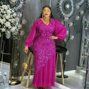 Elegant African Dresses for Women Plus Size Sequin Evening Party Long Dress Dashiki Ankara Turkey Outfits Robe African Clothes wedding guest valentine's day vacation