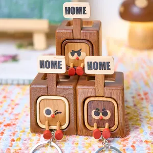 HOME TAG Keychain Set (Come With three), Magnetic Back Included Fridge Magnet, Interactive Wooden Keychain Key Rack Key Ring, Cartoon Figure Toy, Cute Key Holder