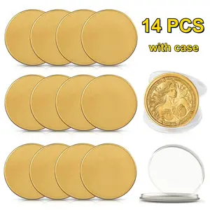 14 Sets Blank Golden Coins For DIY Laser Engraving Crafts Coins Threaded Edged 40 Mm Blank Coins With Acrylic Protection Box For DIY Crafts Birthday Gift Travel Commemorative Gifts